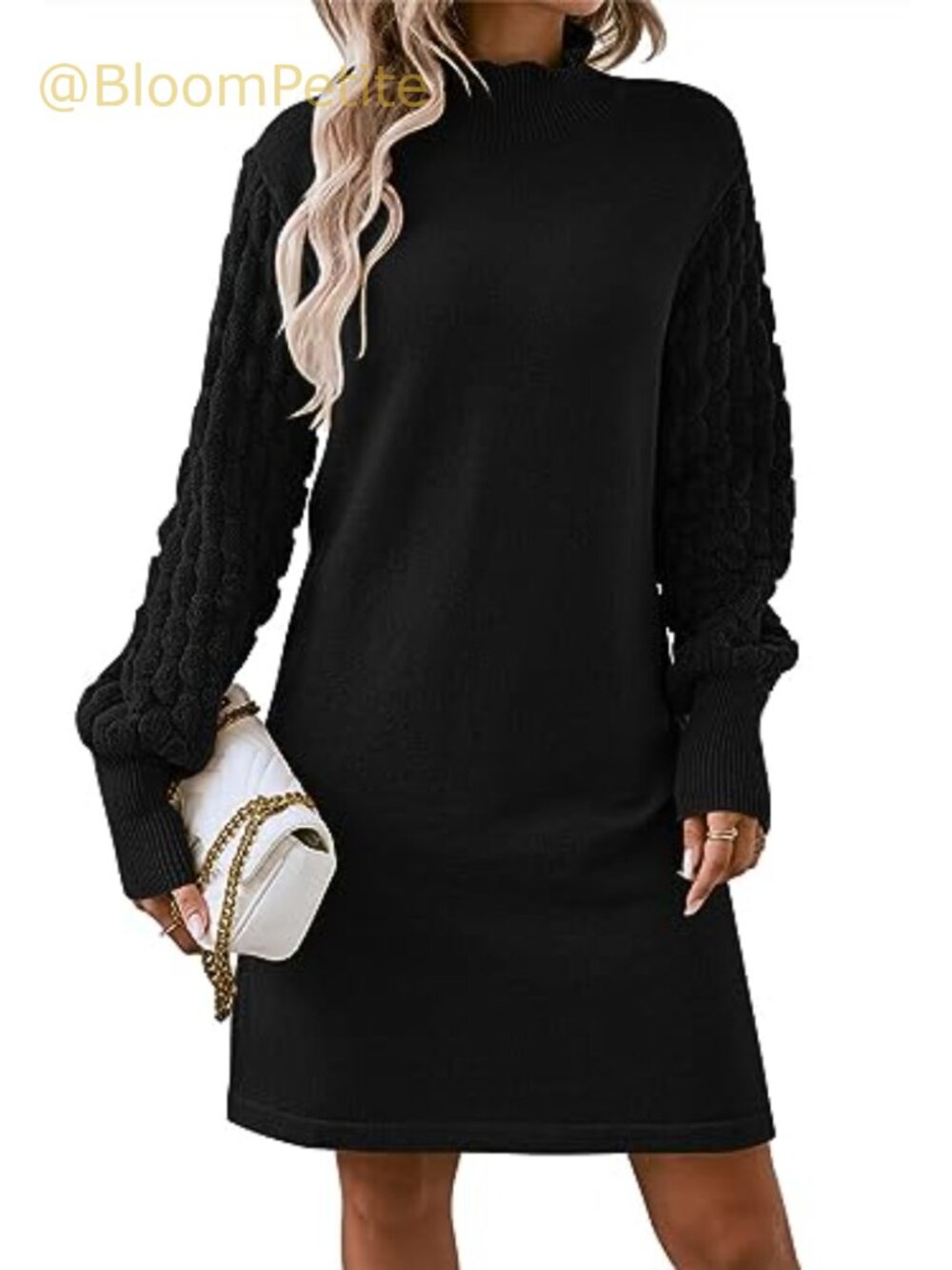 Women's Long Sleeve Sweater Mini Dress Mock Neck Empire Waist Knit